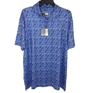 PGA TOUR ProSeries Mens XL Blue Floral Short Sleeve Athletic Fit Polo Golf Shirt